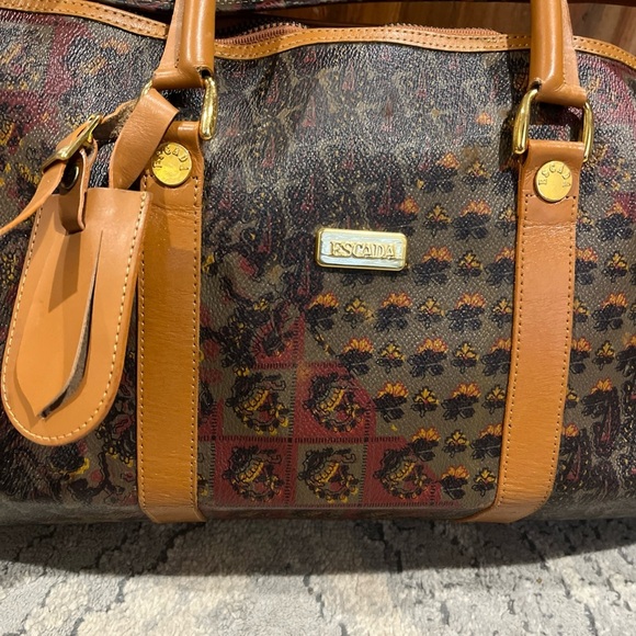 ESCADA Vintage Leather Boston Bag Leather Drum Bag Etro Handle And Strap - Picture 2 of 13